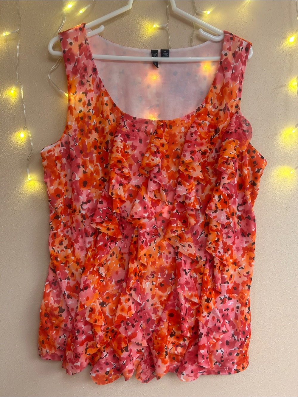 Relativity Pink & Orange Floral Ruffle tank top 2X